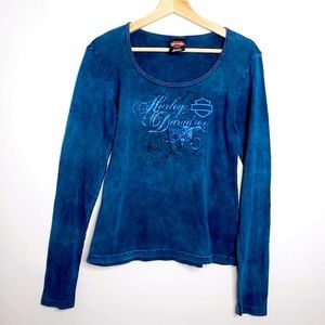 Harley Davidson Jeweled Logo Scoop Neck Shirt L